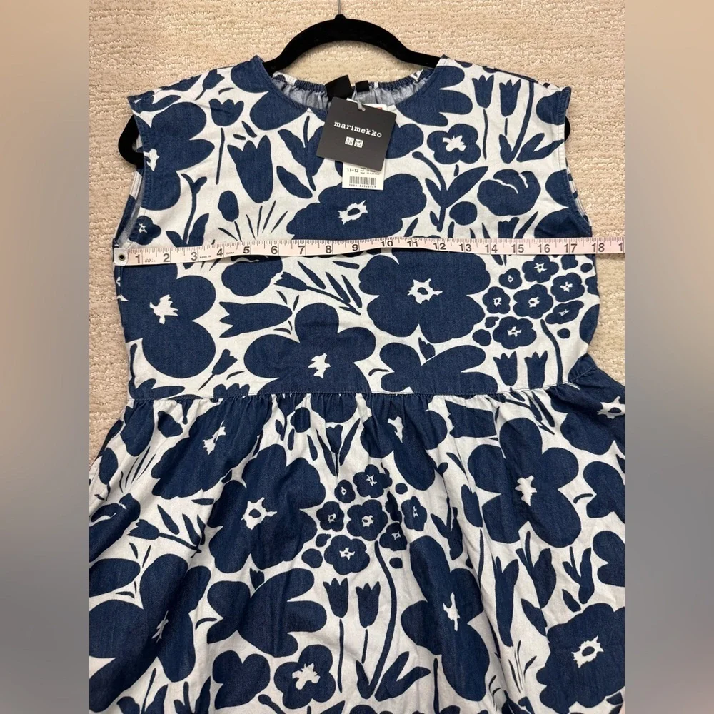 NWT MARIMEKKO x UNIQLO Kids Girls Cotton Denim Sleeveless Dress Floral 11-12Y